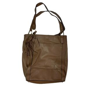 Wilsons Womens Brown Leather Inner Pockets Double Handle Tasseled Tote Bag